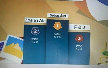 Wyniki rywalizacji na aplikacji w sali lekcyjnej.