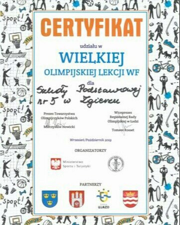 Certyfikat Wielkiej Olimpijskiej Lekcji W-F