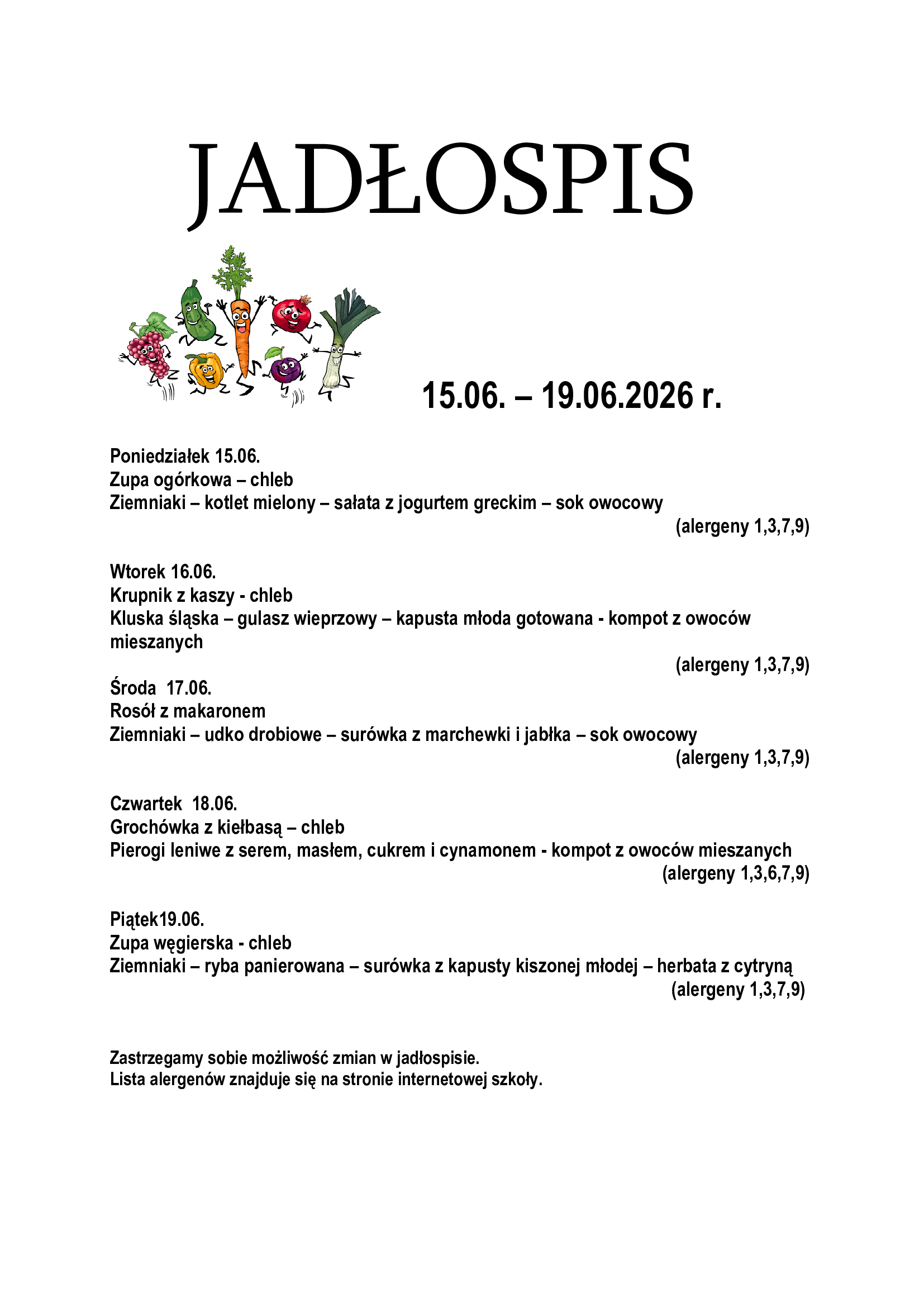 Jadłospis na&nbsp;dany tydzień.
